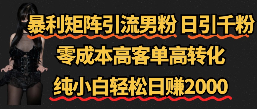 暴利矩阵引流男粉（日引千粉），零成本高客单高转化，纯小白轻松日赚2000+凯哥轻创网-网创项目资源站-副业项目-创业项目-搞钱项目凯哥轻创网