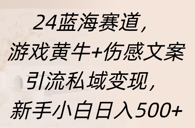 24蓝海赛道，游戏黄牛+伤感文案引流私域变现，新手日入500+凯哥轻创网-网创项目资源站-副业项目-创业项目-搞钱项目凯哥轻创网