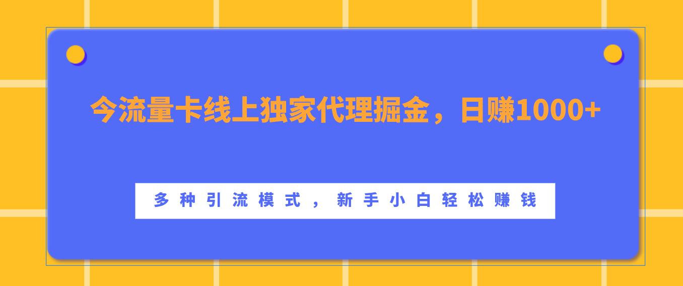 流量卡线上独家代理掘金，日赚1000+ ，多种引流模式，新手小白轻松赚钱凯哥轻创网-网创项目资源站-副业项目-创业项目-搞钱项目凯哥轻创网