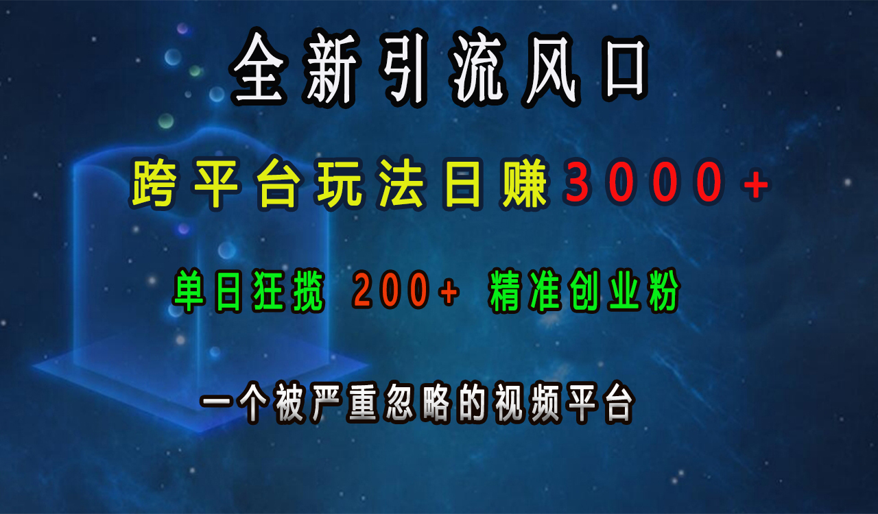全新引流风口，跨平台玩法日赚3000+，单日狂揽200+精准创业粉，一个被严重忽略的视频平台凯哥轻创网-网创项目资源站-副业项目-创业项目-搞钱项目凯哥轻创网