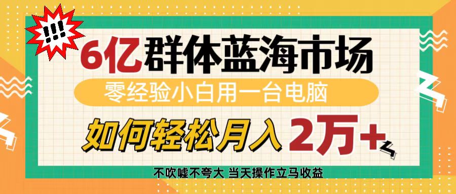 6亿群体蓝海市场，零经验小白用一台电脑，如何轻松月入2万+凯哥轻创网-网创项目资源站-副业项目-创业项目-搞钱项目凯哥轻创网