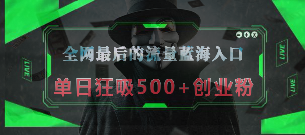 全网最后的流量蓝海入口，半小时引流50+创业粉，单日狂吸500+创业粉凯哥轻创网-网创项目资源站-副业项目-创业项目-搞钱项目凯哥轻创网