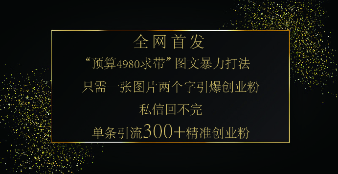 小红书，“预算 4980 带我飞” 的神奇图片引流法，堪称涨粉核武器！只需一张图，就能单条笔记凭借此方法，轻松引流 300 + 精准创业粉！凯哥轻创网-网创项目资源站-副业项目-创业项目-搞钱项目凯哥轻创网