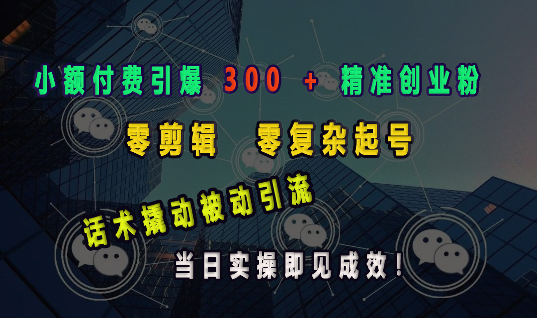 小额付费引爆 300 + 精准创业粉，零剪辑、零复杂起号，话术撬动被动引流，当日实操即见成效！凯哥轻创网-网创项目资源站-副业项目-创业项目-搞钱项目凯哥轻创网