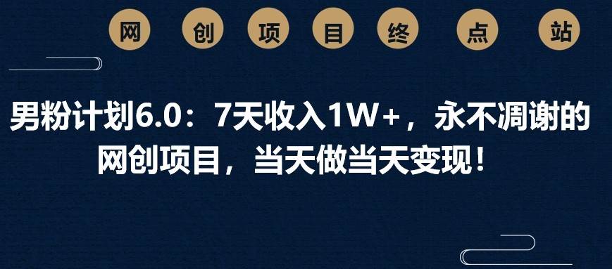 男粉计划6.0：7天收入1W+，永不凋谢的网创项目，当天做当天变现！凯哥轻创网-网创项目资源站-副业项目-创业项目-搞钱项目凯哥轻创网