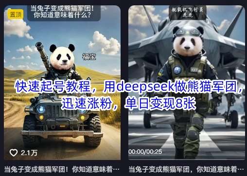 快速起号教程，用deepseek做熊猫军团，迅速涨粉，单日变现8张凯哥轻创网-网创项目资源站-副业项目-创业项目-搞钱项目凯哥轻创网
