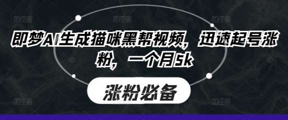 即梦AI生成猫咪黑帮视频，迅速起号涨粉，一个月5k凯哥轻创网-网创项目资源站-副业项目-创业项目-搞钱项目凯哥轻创网