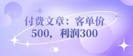 付费文章：客单价500，利润300凯哥轻创网-网创项目资源站-副业项目-创业项目-搞钱项目凯哥轻创网