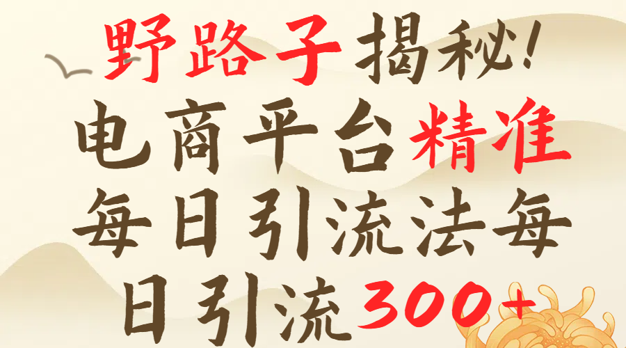 野路子揭秘！电商平台每日引流300＋独家揭秘详细流程！凯哥轻创网-网创项目资源站-副业项目-创业项目-搞钱项目凯哥轻创网