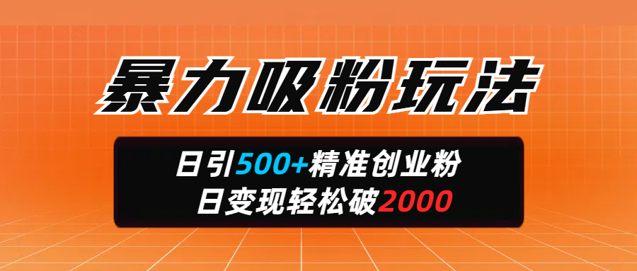 暴力吸粉玩法，日引500+精准创业粉，日变现轻松破2000凯哥轻创网-网创项目资源站-副业项目-创业项目-搞钱项目凯哥轻创网