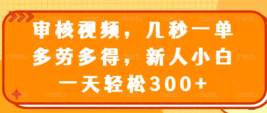 审核视频，几秒一单，多劳多得，新人小白一天轻松300+凯哥轻创网-网创项目资源站-副业项目-创业项目-搞钱项目凯哥轻创网