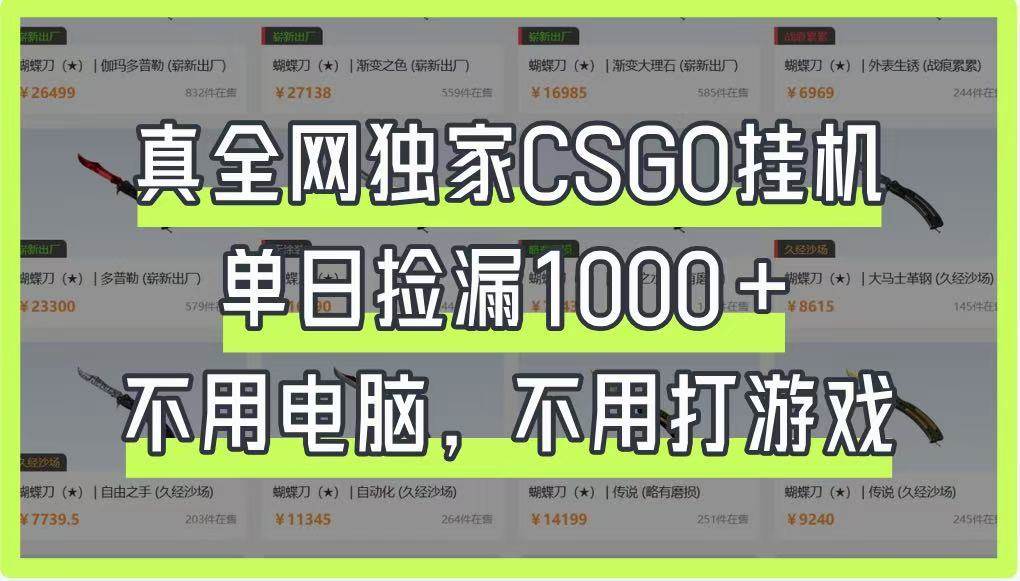 真全网独家CSGO挂机，单日捡漏1000+，不用电脑，不用养号凯哥轻创网-网创项目资源站-副业项目-创业项目-搞钱项目凯哥轻创网
