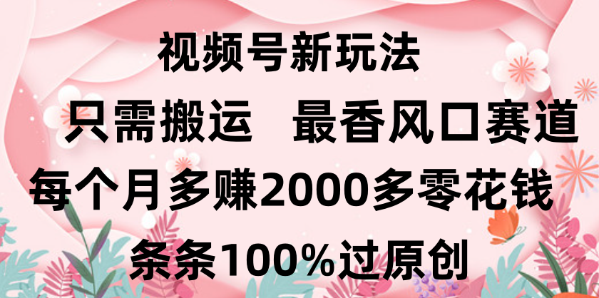 日入2000+，条条100%过原创，视频号最香风口赛道，小白轻松上手凯哥轻创网-网创项目资源站-副业项目-创业项目-搞钱项目凯哥轻创网
