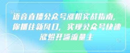 语音直播公众号涨粉实战指南，你抓住新风口，实现公众号快速涨粉开通流量主凯哥轻创网-网创项目资源站-副业项目-创业项目-搞钱项目凯哥轻创网
