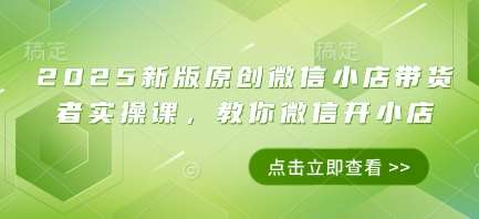 2025新版原创微信小店带货者实操课，教你微信开小店凯哥轻创网-网创项目资源站-副业项目-创业项目-搞钱项目凯哥轻创网