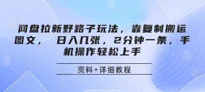 网盘拉新野路子玩法，靠复制搬运图文， 日入几张，2分钟一条，手机操作轻松上手凯哥轻创网-网创项目资源站-副业项目-创业项目-搞钱项目凯哥轻创网