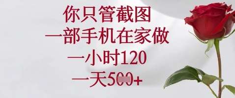 你只管截图，一部手机在家做，苹果安卓都可以，一小时120，一天5张+【揭秘】凯哥轻创网-网创项目资源站-副业项目-创业项目-搞钱项目凯哥轻创网