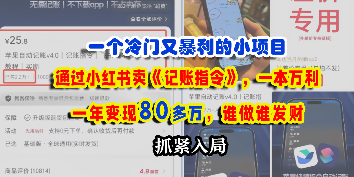 一个冷门又暴利的小项目，通过小红书卖《记账指令》，一本万利，一年变现80多万，谁做谁发财凯哥轻创网-网创项目资源站-副业项目-创业项目-搞钱项目凯哥轻创网