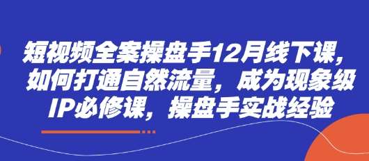 短视频全案操盘手12月线下课，如何打通自然流量，成为现象级IP必修课，操盘手实战经验凯哥轻创网-网创项目资源站-副业项目-创业项目-搞钱项目凯哥轻创网