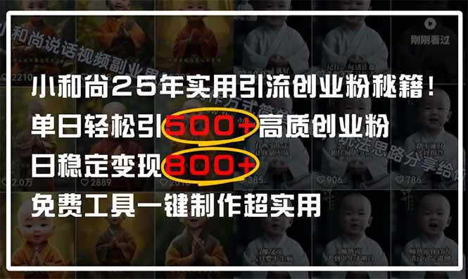 （14436期）小和尚2025年实用引流秘籍！单日轻松引500+高质量创业粉，日变现800+，…凯哥轻创网-网创项目资源站-副业项目-创业项目-搞钱项目凯哥轻创网