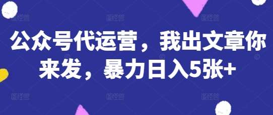 公众号代运营，我出文章你来发，暴力日入5张+【揭秘】凯哥轻创网-网创项目资源站-副业项目-创业项目-搞钱项目凯哥轻创网