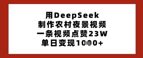 用DeepSeek制作农村夜景视频，一条视频点赞23W，单日变现多张凯哥轻创网-网创项目资源站-副业项目-创业项目-搞钱项目凯哥轻创网