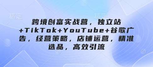 跨境创富实战营，独立站+TikTok+YouTube+谷歌广告，经营策略，店铺运营，精准选品，高效引流凯哥轻创网-网创项目资源站-副业项目-创业项目-搞钱项目凯哥轻创网