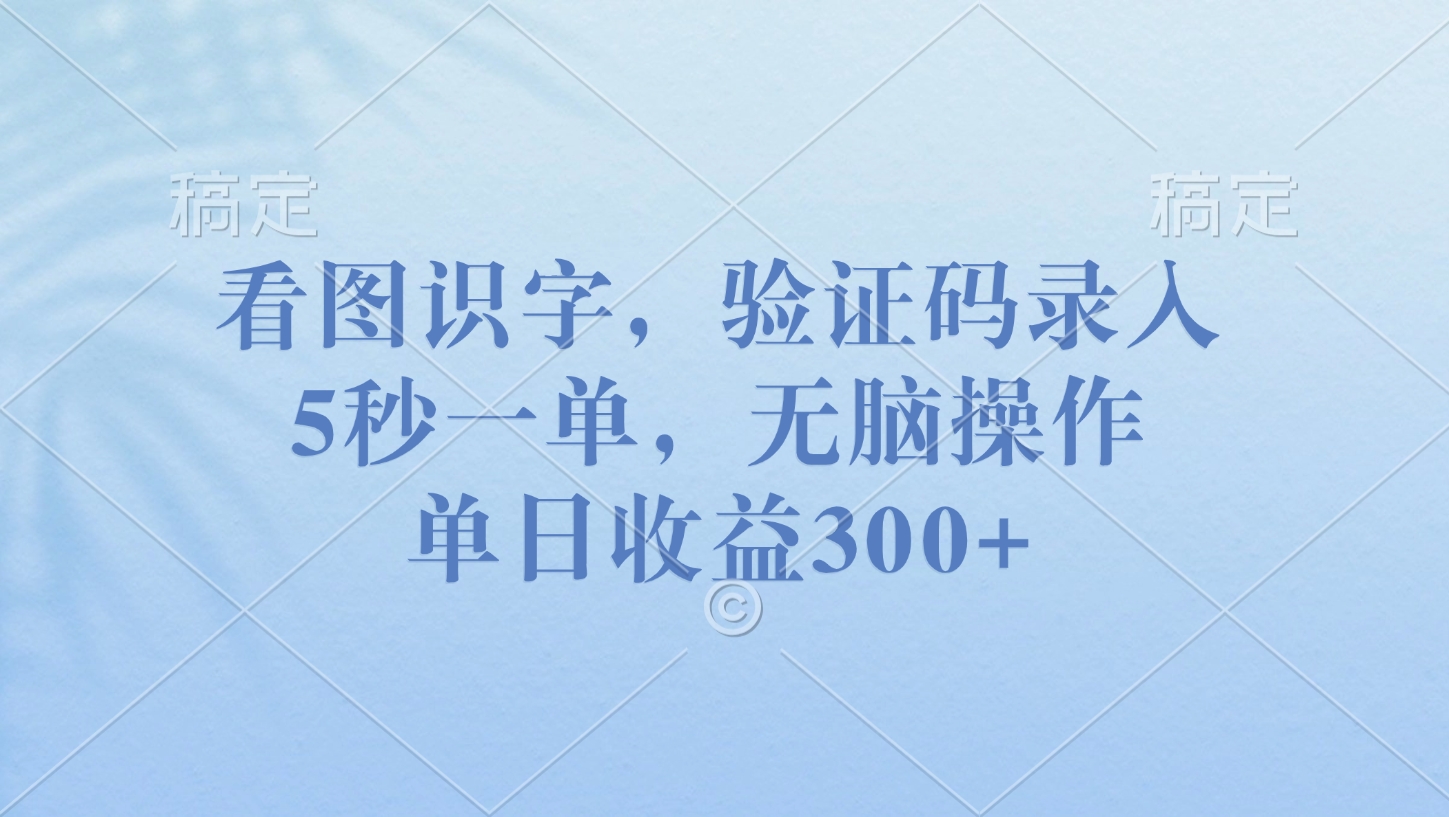 看图识字，验证码录入，5秒一单，无脑操作，单日收益300+凯哥轻创网-网创项目资源站-副业项目-创业项目-搞钱项目凯哥轻创网
