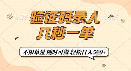 验证码录入，几秒钟一单，只需一部手机即可开始，随时随地可做，每天5张+【揭秘】凯哥轻创网-网创项目资源站-副业项目-创业项目-搞钱项目凯哥轻创网