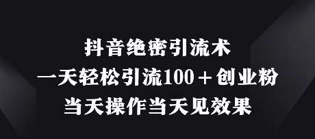 抖音绝密引流术，一天轻松引流100+创业粉，当天操作当天见效果凯哥轻创网-网创项目资源站-副业项目-创业项目-搞钱项目凯哥轻创网