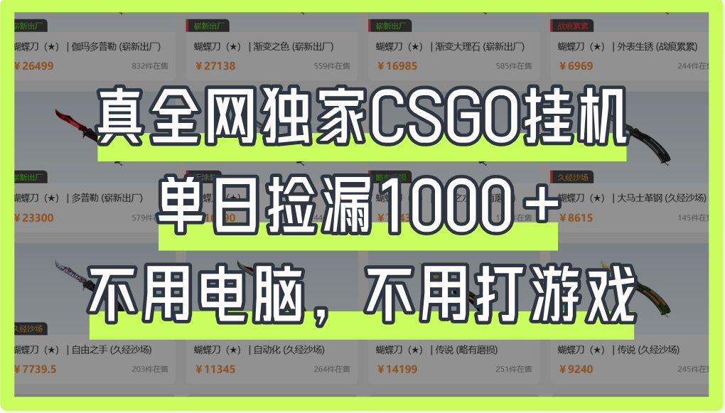 真全网独家CSGO挂机，单日捡漏1000+凯哥轻创网-网创项目资源站-副业项目-创业项目-搞钱项目凯哥轻创网