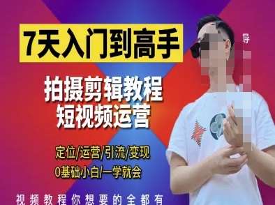 7天入门到高手，短视频剪辑运营高手课，定位 运营 引|流 变现，0基础小白一学就会凯哥轻创网-网创项目资源站-副业项目-创业项目-搞钱项目凯哥轻创网