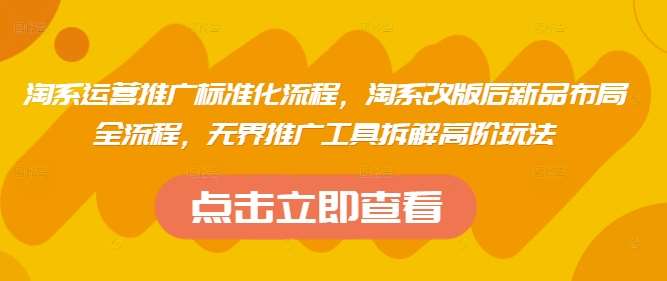 淘系运营推广标准化流程，​淘系改版后新品布局全流程，无界推广工具拆解高阶玩法凯哥轻创网-网创项目资源站-副业项目-创业项目-搞钱项目凯哥轻创网