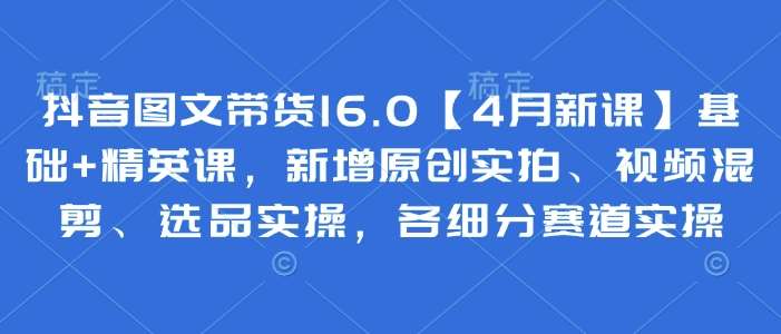 抖音图文带货16.0【4月新课】基础+精英课，新增原创实拍、视频混剪、选品实操，各细分赛道实操凯哥轻创网-网创项目资源站-副业项目-创业项目-搞钱项目凯哥轻创网