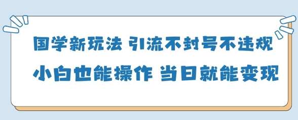 国学新玩法，引流不封号不违规小白也能操作，当日就能变现凯哥轻创网-网创项目资源站-副业项目-创业项目-搞钱项目凯哥轻创网