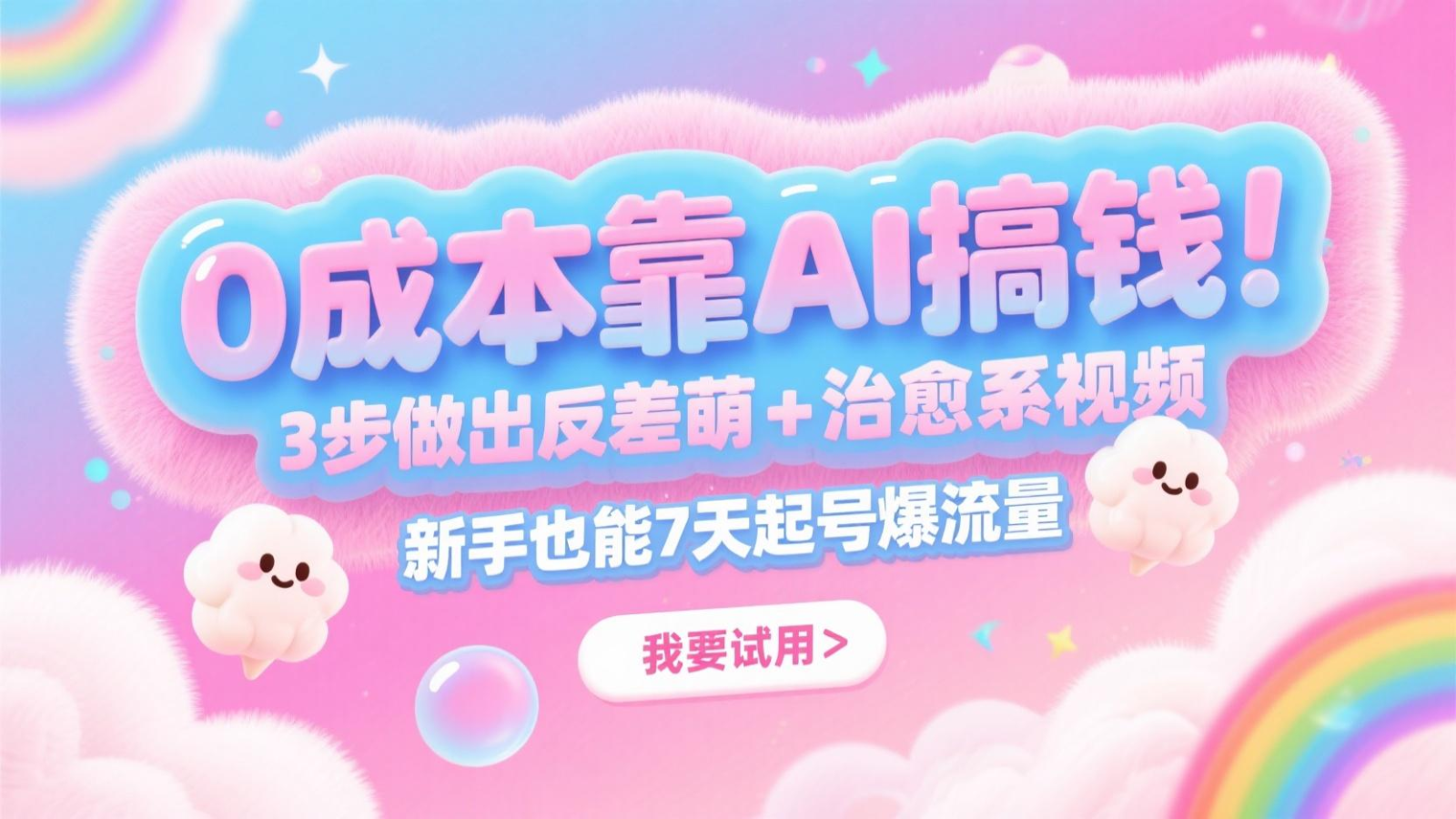 0成本靠AI搞钱！3步做出反差萌+治愈系视频，新手也能7天起号爆流量，月入5位数凯哥轻创网-网创项目资源站-副业项目-创业项目-搞钱项目凯哥轻创网