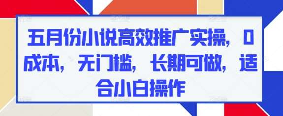 五月份小说高效推广实操，0成本，无门槛，长期可做，适合小白操作凯哥轻创网-网创项目资源站-副业项目-创业项目-搞钱项目凯哥轻创网