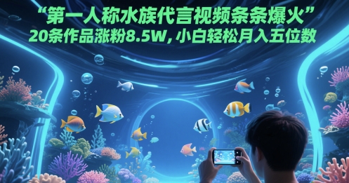 第一人称水族代言视频条条爆火，20条作品涨粉8.5W，小白轻松月入五位数凯哥轻创网-网创项目资源站-副业项目-创业项目-搞钱项目凯哥轻创网