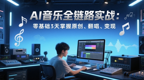 AI音乐全链路实战变现课：零基础3天掌握原创、翻唱、变现凯哥轻创网-网创项目资源站-副业项目-创业项目-搞钱项目凯哥轻创网