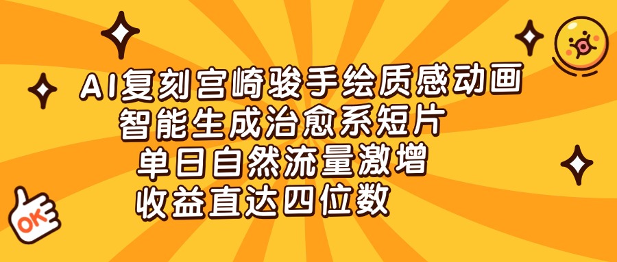 AI复刻宫崎骏手绘质感动画，智能生成治愈系短片，单日自然流量激增，收益直达四位数凯哥轻创网-网创项目资源站-副业项目-创业项目-搞钱项目凯哥轻创网