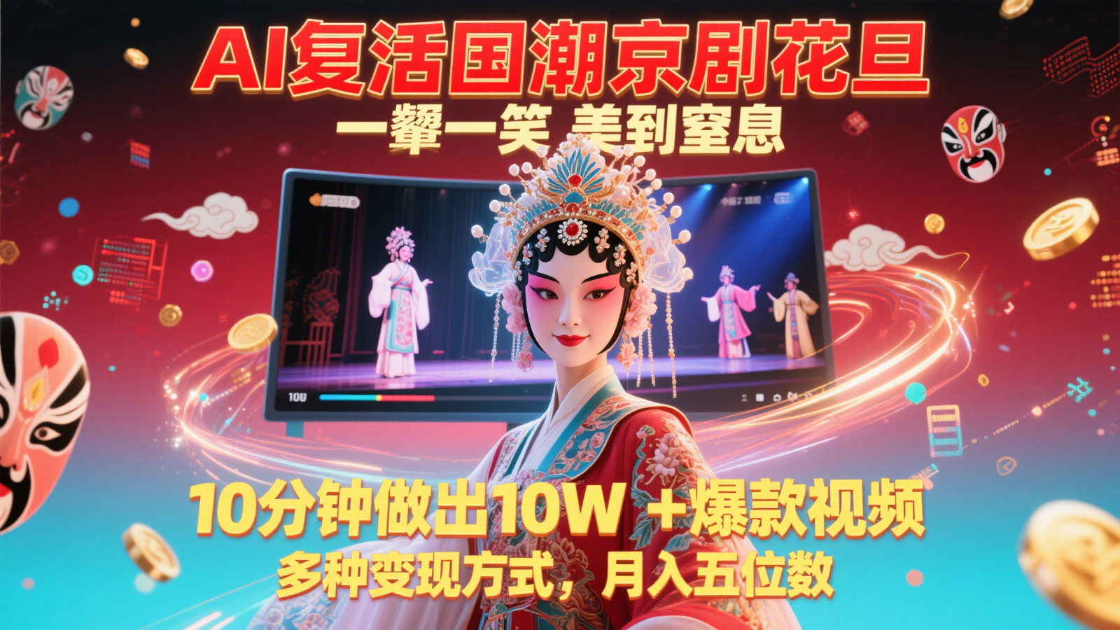AI复活国潮京剧花旦，一颦一笑美到窒息，10分钟做出10W+爆款视频，多种变现方式凯哥轻创网-网创项目资源站-副业项目-创业项目-搞钱项目凯哥轻创网