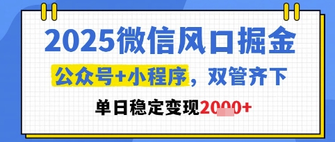 2025微信风口掘金，公众号+小程序双管齐下，单日稳定变现1k+【揭秘】凯哥轻创网-轻创网-创业网-网创项目资源站-副业项目-创业项目-搞钱项目凯哥轻创网