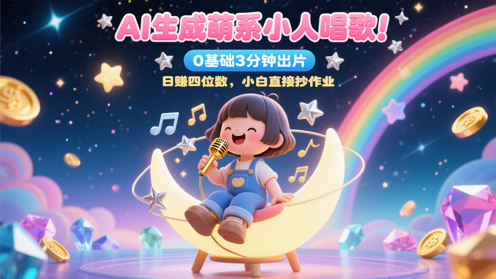 AI生成萌系小人唱歌！0基础3分钟出片，28个作品涨粉9万，日赚四位数，小白直接抄作业凯哥轻创网-轻创网-创业网-网创项目资源站-副业项目-创业项目-搞钱项目凯哥轻创网