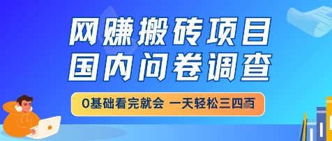 网创搬砖项目，国内问卷调查，小白轻松上手，一天三四张的也不难，干就完了【揭秘】凯哥轻创网-网创项目资源站-副业项目-创业项目-搞钱项目凯哥轻创网