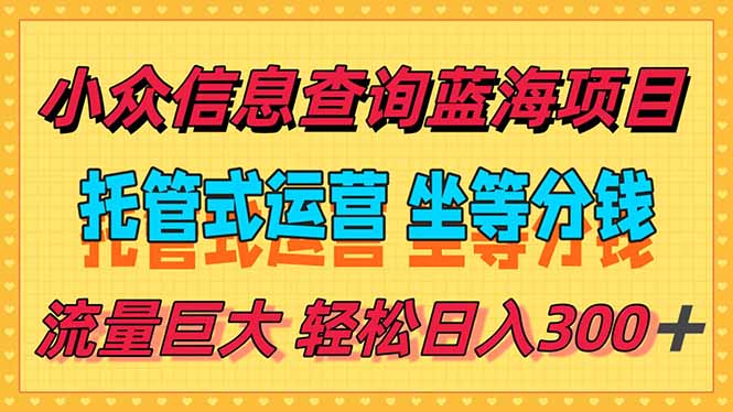 （15216期）稳定日入300＋，小众信息查询蓝海项目，全程懒人式托管，解放你的时间凯哥轻创网-网创项目资源站-副业项目-创业项目-搞钱项目凯哥轻创网