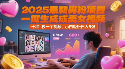 2025最新男粉项目，一键生成美女视频，日引600+色粉 十秒一个视频，小白轻松日入5张【揭秘】凯哥轻创网-网创项目资源站-副业项目-创业项目-搞钱项目凯哥轻创网