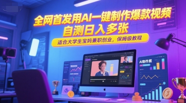 全网首发用AI一键制作爆款视频，自测日入多张，适合大学生宝妈兼职创业，保姆级教程凯哥轻创网-网创项目资源站-副业项目-创业项目-搞钱项目凯哥轻创网