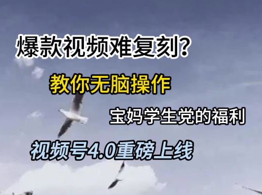 视频号4.0重磅上线，爆款视频难复刻？教你无脑操作宝妈学生党的福利【揭秘】凯哥轻创网-网创项目资源站-副业项目-创业项目-搞钱项目凯哥轻创网
