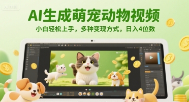 AI生成萌宠动物视频，小白轻松上手，多种变现方式，日入4位数凯哥轻创网-网创项目资源站-副业项目-创业项目-搞钱项目凯哥轻创网