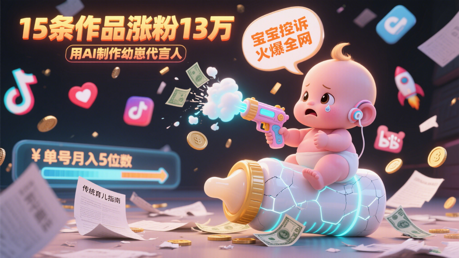 用AI制作幼崽代言人，宝宝的控诉火爆全网，15条作品涨粉13万，单号月入5位数实操教程凯哥轻创网-网创项目资源站-副业项目-创业项目-搞钱项目凯哥轻创网